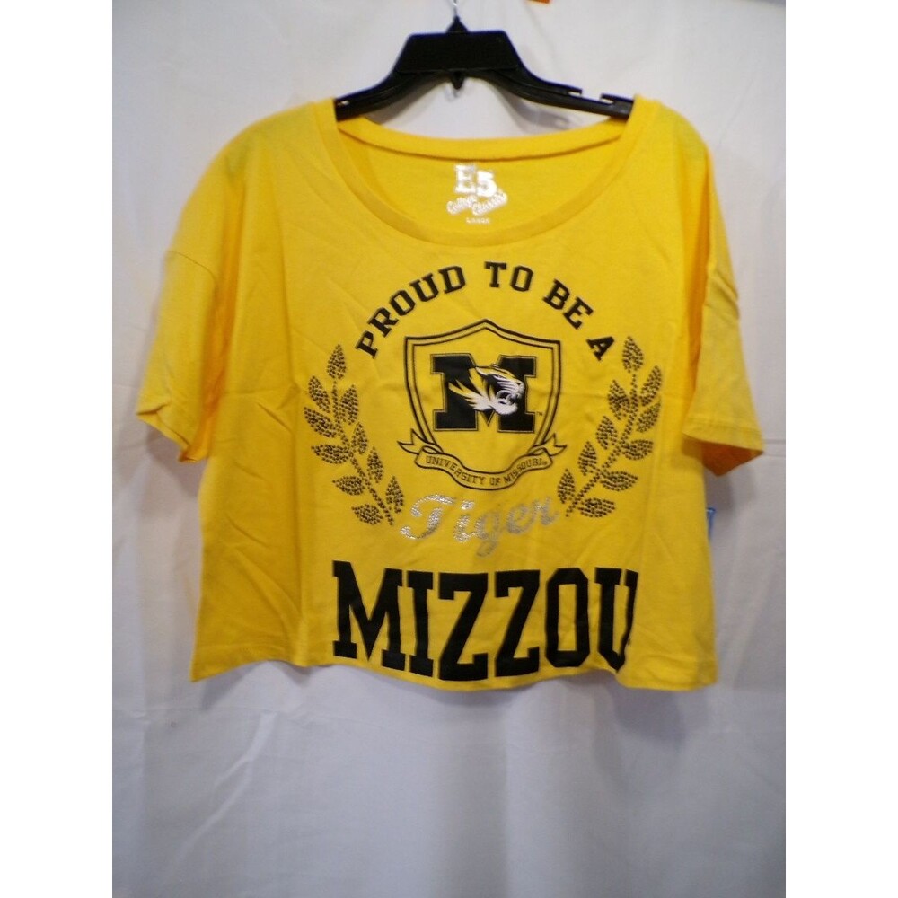 E5 College Classics Women's Mizzou Cropped T Shirt Gold Yellow Large